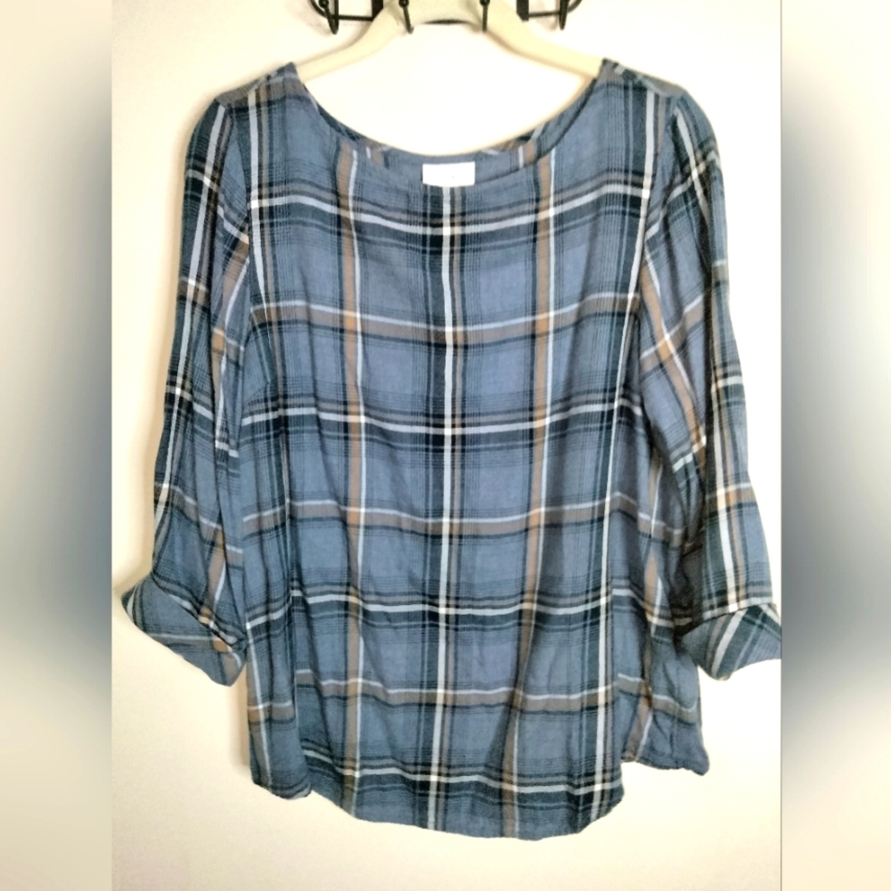J. Jill (Size M) Multicolored Plaid 3/4 Cuffed Sleeves Casual Popover Blouse